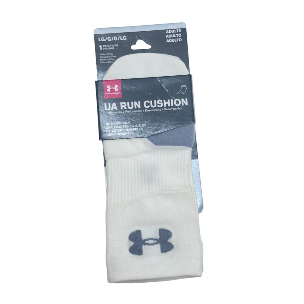 Under Armour UA Run Cushion No Show Socks White LG Men NEW
